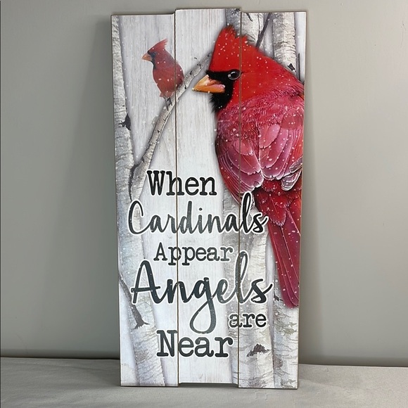 Cardinal Wall Art Sign Decor When Cardinals Appear Angels Are Near Shiplap Red - Picture 2 of 8